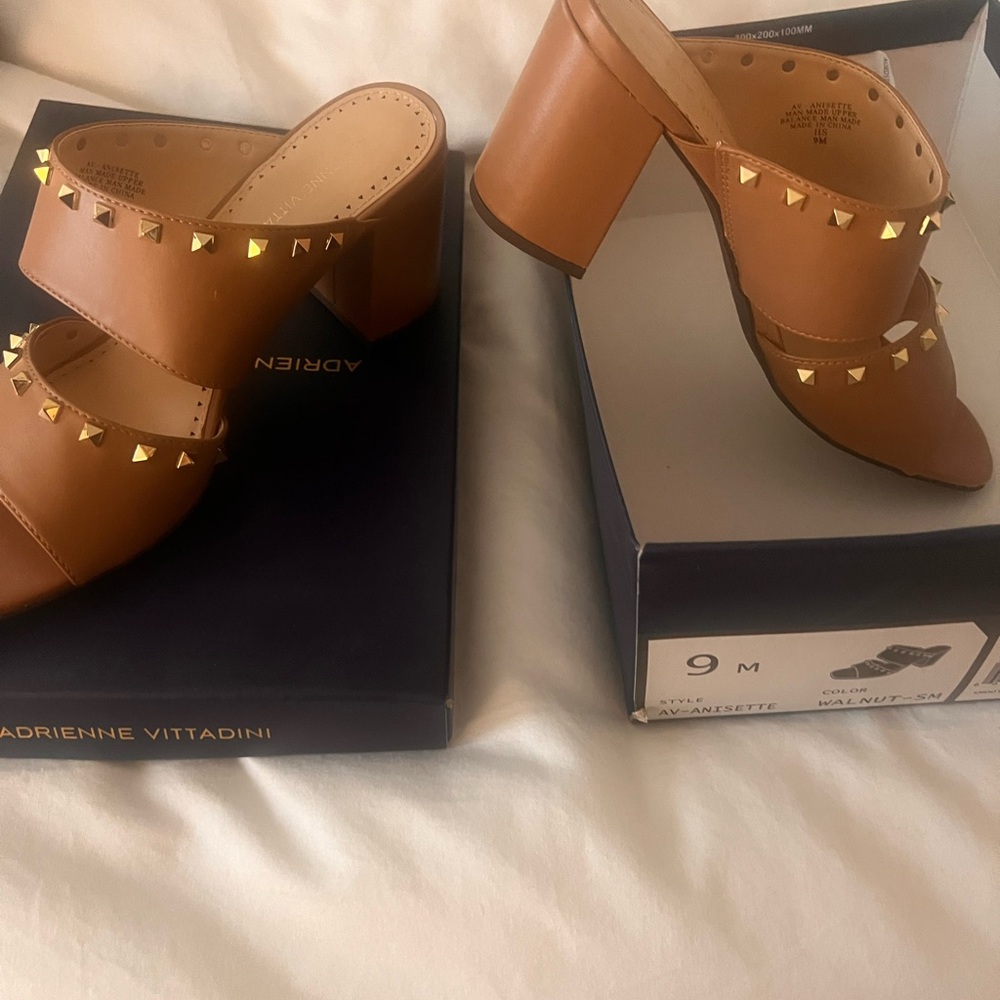 Adrienne Vittadini Brown Studded Mules
